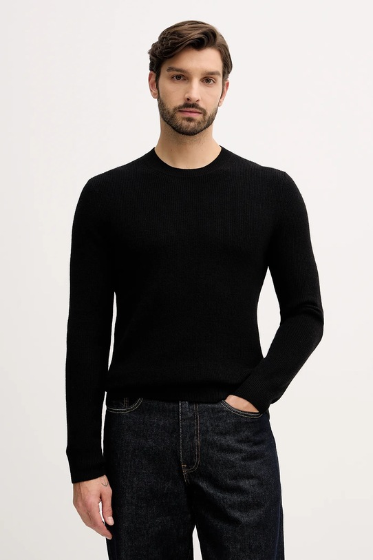 Sisley sweter z dodatkiem wełny okrągły czarny 18AYS104I