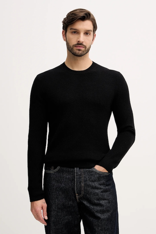 Sisley sweter z dodatkiem wełny okrągły czarny 18AYS104I