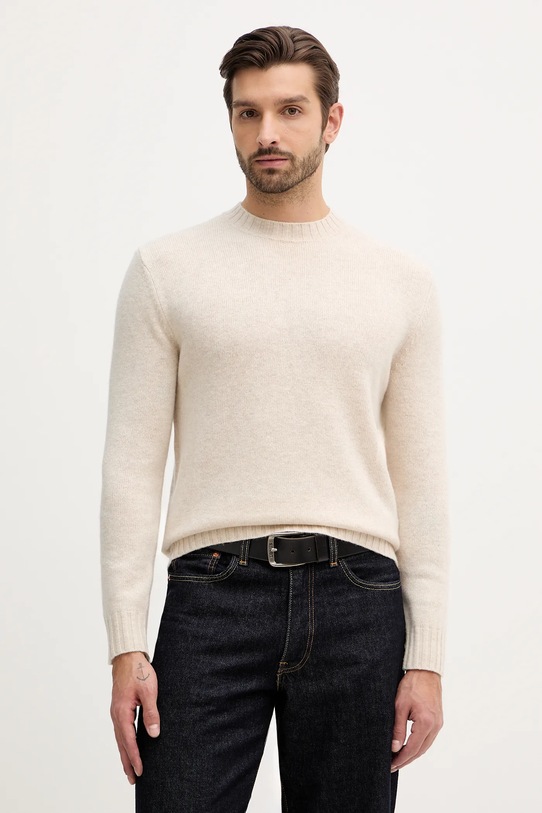 Sisley sweter z dodatkiem wełny okrągły beżowy 18AYS104L
