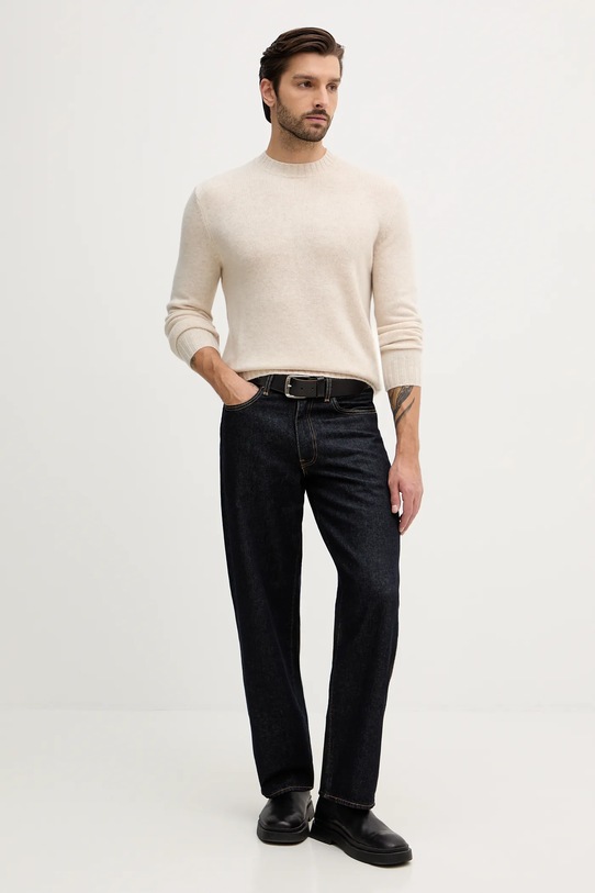 Sisley sweter z dodatkiem wełny 18AYS104L beżowy AW25