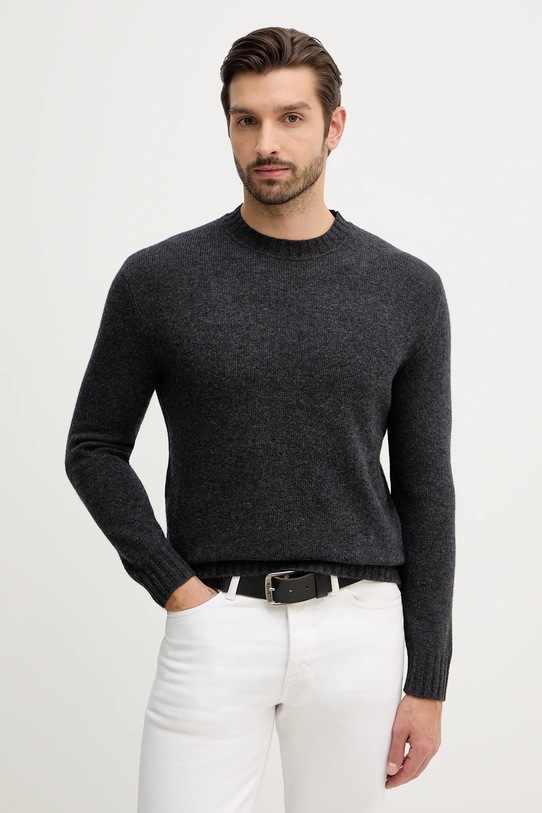 Sisley sweter z dodatkiem wełny okrągły szary 18AYS104L
