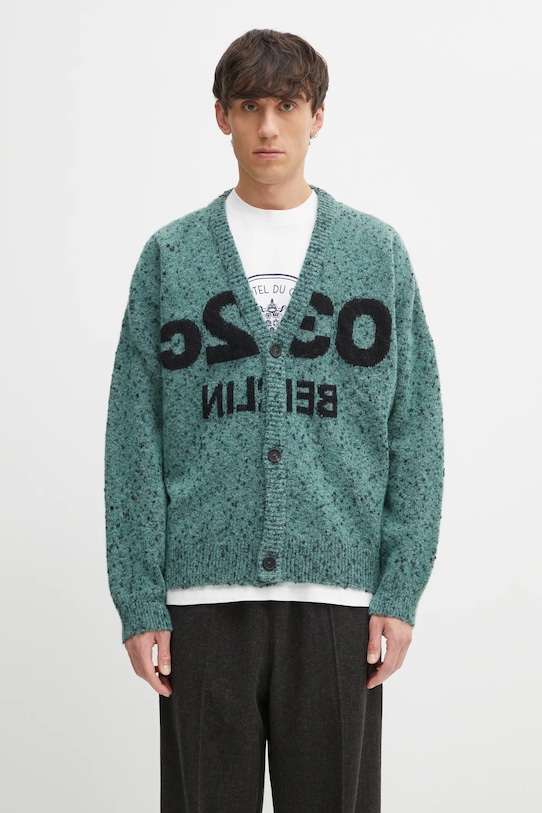 032C cardigan with wool blend 'Selfie' melange turquoise F25.URK.1612.450