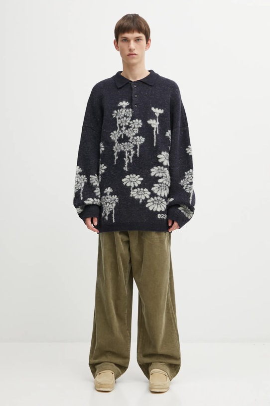 Пуловер с вълна 032C 'Melting Daisies' F25.URK.0432.000 тъмносин