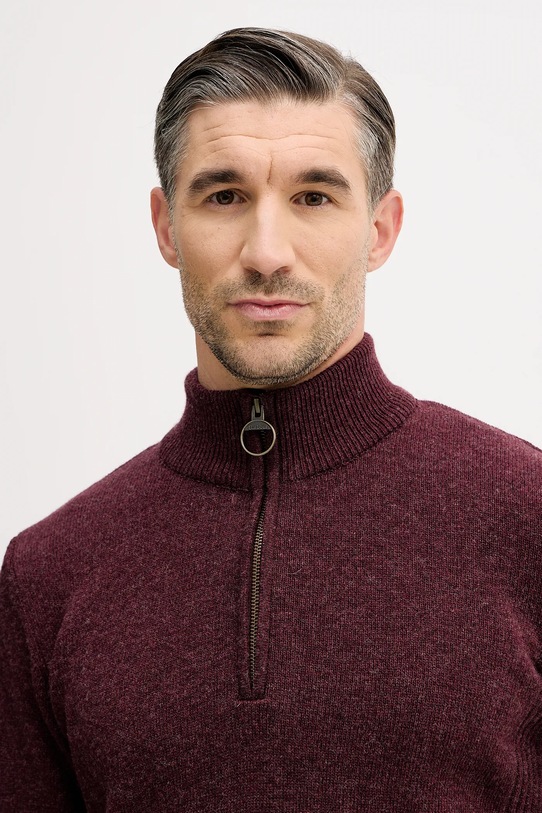 Barbour sweter wełniany bordowy MKN0837
