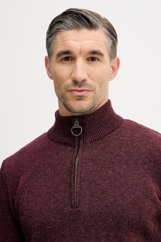 Barbour sweter wełniany bordowy MKN0837