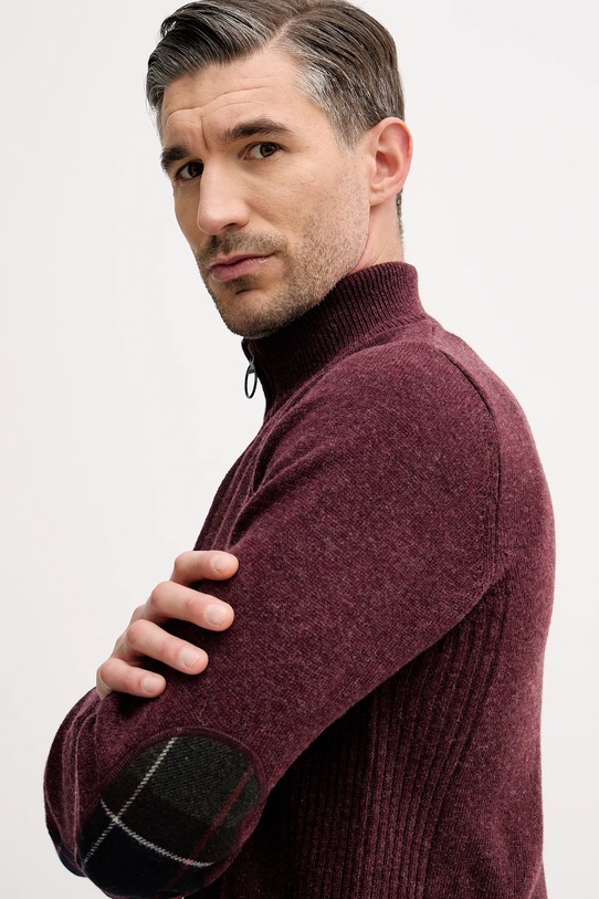 Barbour sweter wełniany MKN0837 bordowy