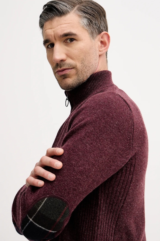 Barbour sweter wełniany MKN0837 bordowy