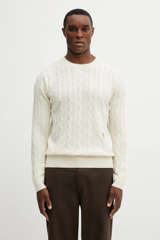 Sporty & Rich sweter wełniany SRC Cableknit Cashmere gładkie beżowy WS08765302WH37