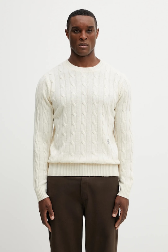 Sporty & Rich sweter wełniany SRC Cableknit Cashmere gładkie beżowy WS08765302WH37