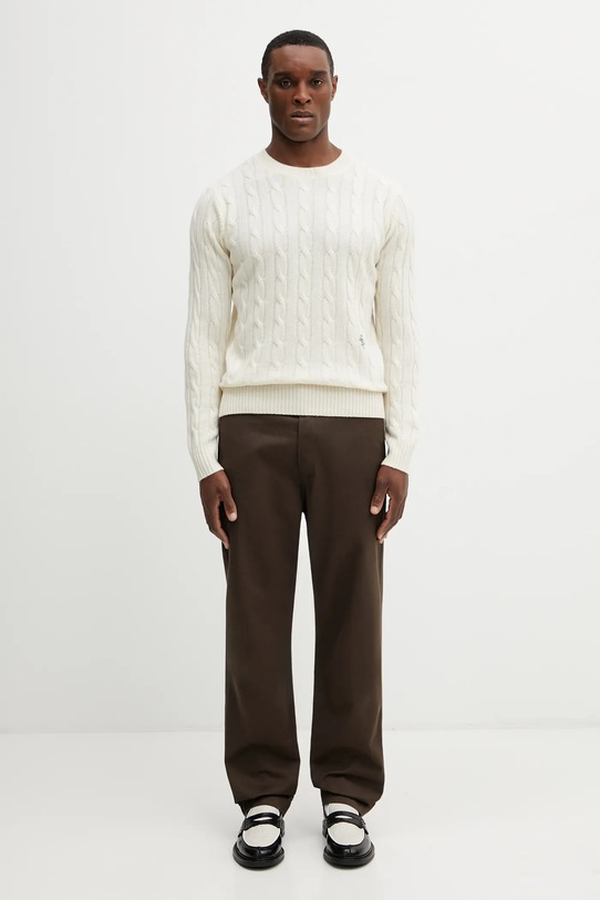 Sporty & Rich sweter wełniany SRC Cableknit Cashmere WS08765302WH37 beżowy