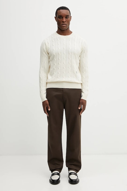 Sporty & Rich sweter wełniany SRC Cableknit Cashmere WS08765302WH37 beżowy