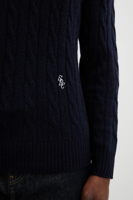 Sporty & Rich sweter wełniany SRC Cableknit Cashmere granatowy WS08765302BL106