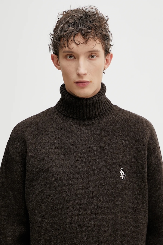 Sporty & Rich sweter wełniany SRC Wool brązowy WS08265302BR03