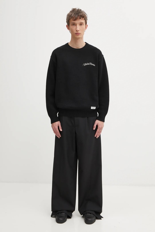 Wacko Maria sweter wełniany Classic Crew Neck 25FW.WMK.KN12 czarny