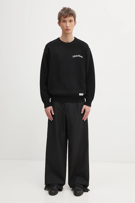 Wacko Maria sweter wełniany Classic Crew Neck 25FW.WMK.KN12 czarny