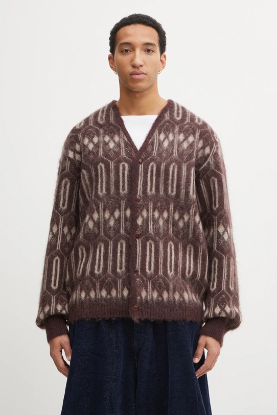 Needles cardigan cu mohair Geometric grosime medie burgundia RW357