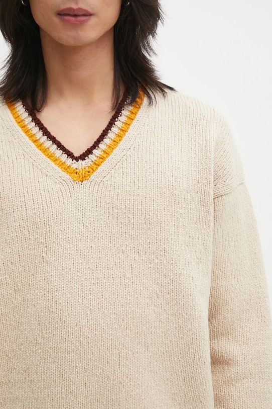 Visvim sweter wełniany COLLEGE V-NECK beżowy 043851