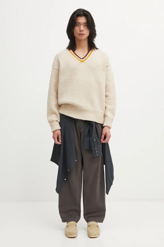 Visvim sweter wełniany COLLEGE V-NECK 043851 beżowy