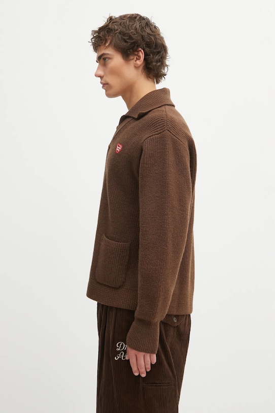 Human Made kardigan wełniany KNIT CARDIGAN HM30CS004 brązowy AW25