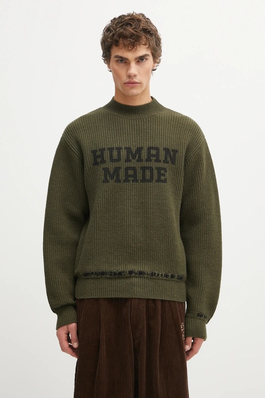 Human Made sweter wełniany MOC NECK gładkie zielony HM30CS011