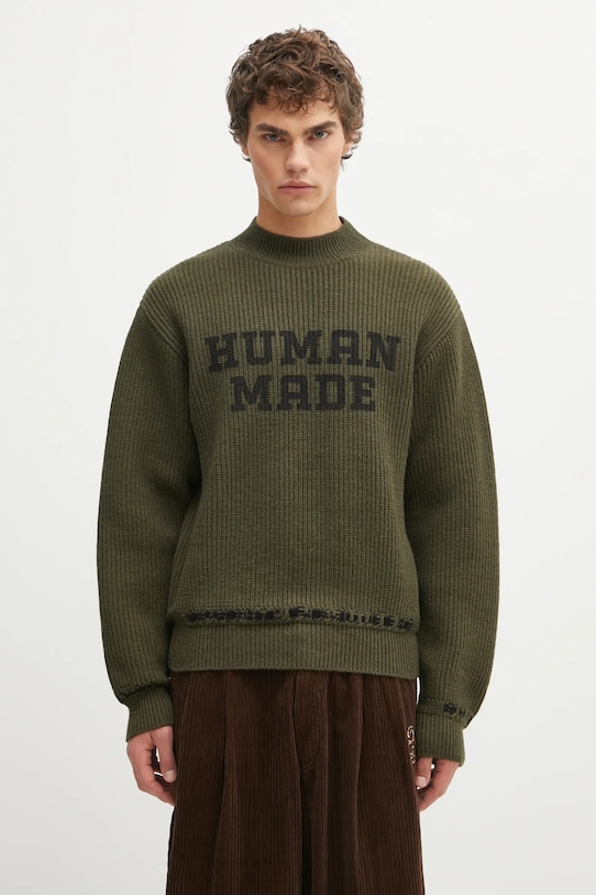 Вовняний светр Human Made MOC NECK гладкий зелений HM30CS011