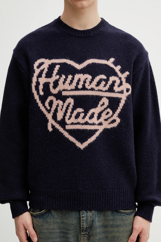 Human Made sweter z dodatkiem wełny KNITTED SWEATER granatowy HM30CS035