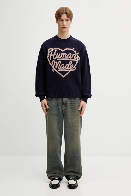 Human Made sweter z dodatkiem wełny KNITTED SWEATER HM30CS035 granatowy
