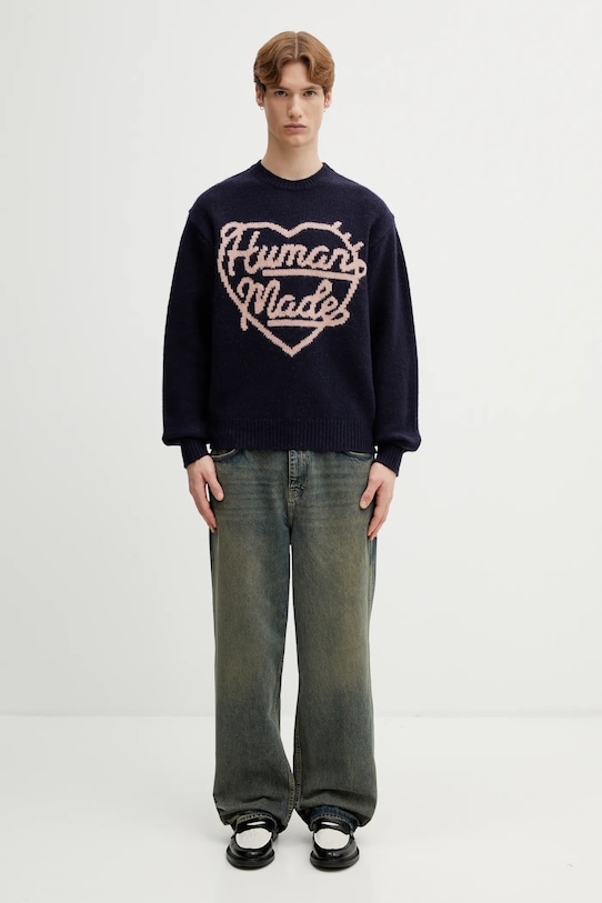 Human Made sweter z dodatkiem wełny KNITTED SWEATER HM30CS035 granatowy