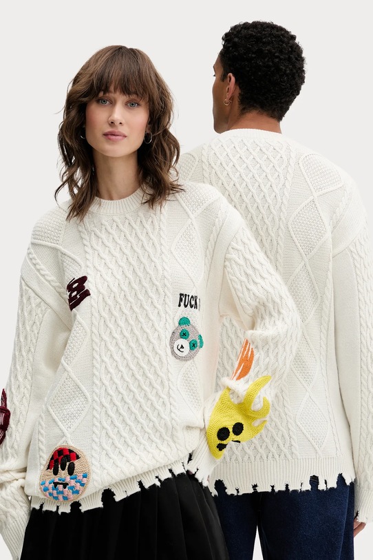 Sveter s prímesou vlny Barrow nášivka béžová F5BWUAJP115