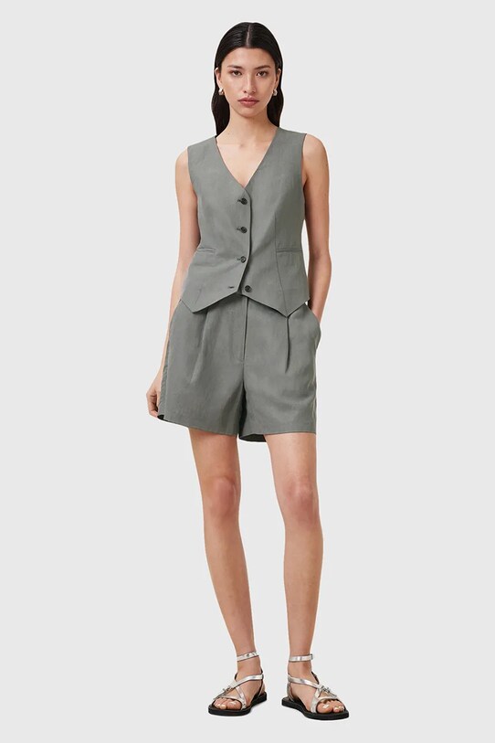 AllSaints szorty z domieszką lnu AVERIE dzianina szary W046QC