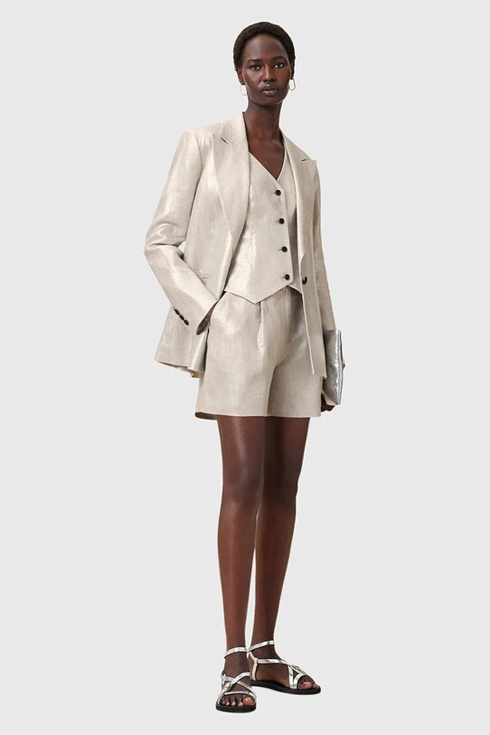 AllSaints szorty lniane AVERIE tkanina srebrny W069QC