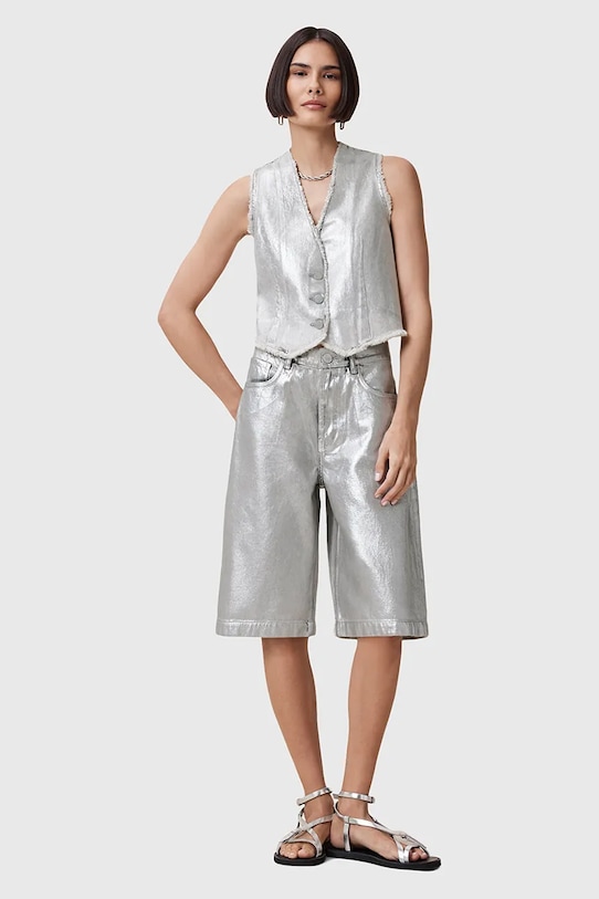 AllSaints pantaloni scurți din bumbac LOUIE bumbac argintiu W068EC