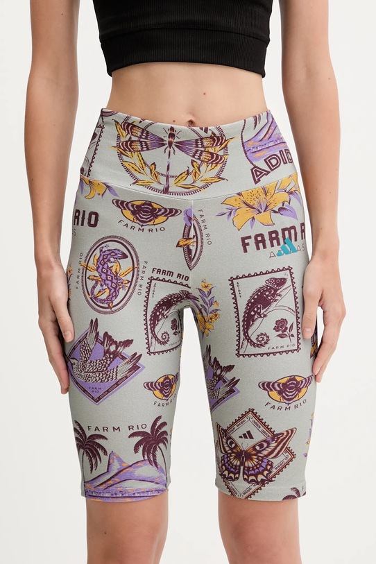 Šortky adidas x Farm Rio s elastanom sivá JM8345