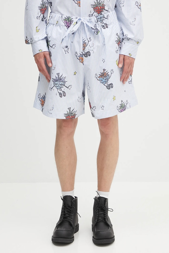 Sky High Farm pantaloni scurți din bumbac Strawbabies cu modele albastru SHF07P012