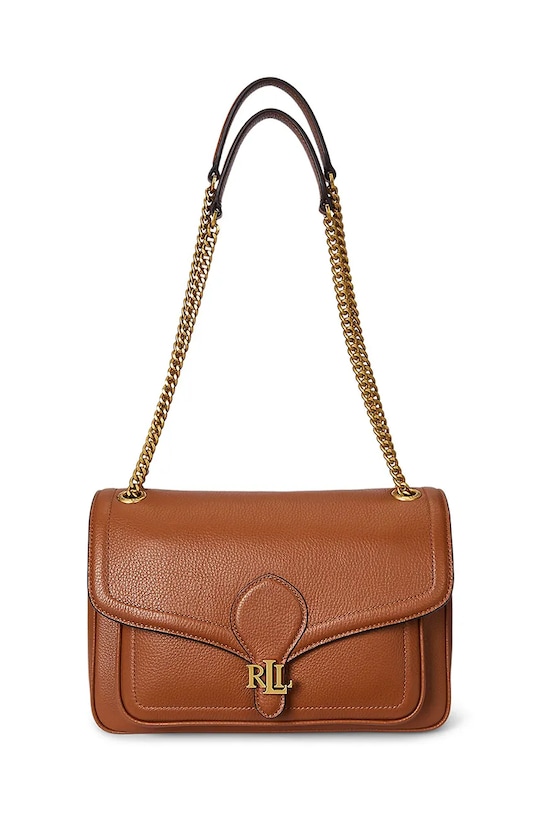 Δερμάτινη τσάντα Lauren Ralph Lauren λείο δέρμα καφέ 431974551