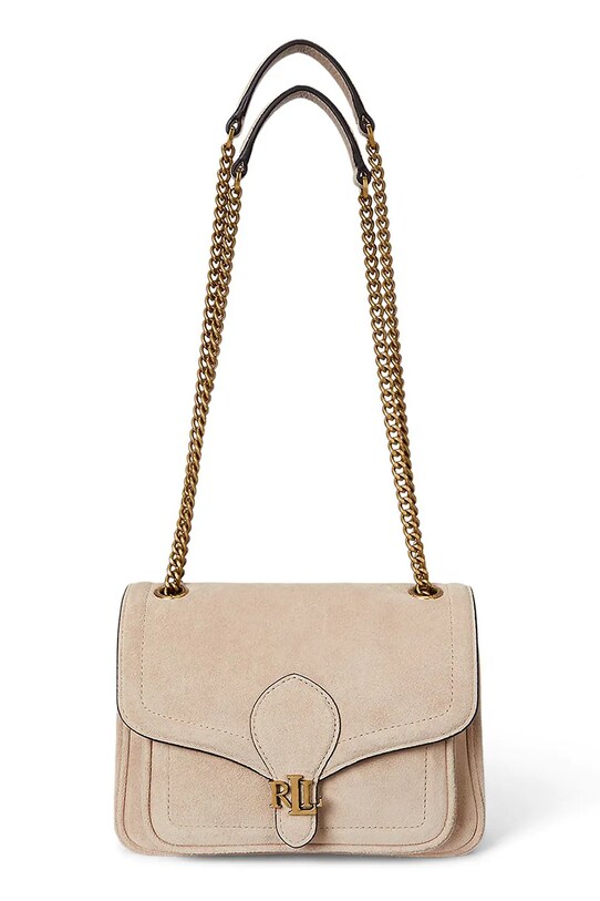 Δερμάτινη τσάντα Lauren Ralph Lauren λείο δέρμα μπεζ 431974553