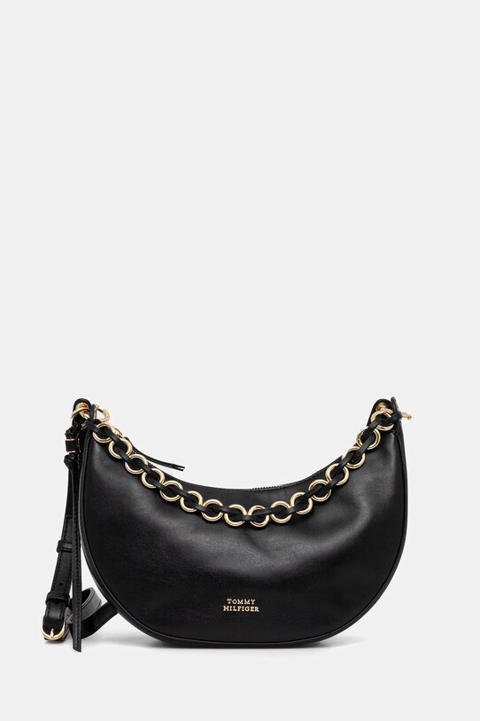 Δερμάτινη τσάντα Tommy Hilfiger λείο δέρμα μαύρο AW0AW17467