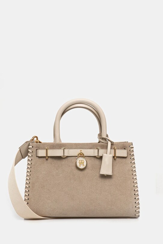 Tommy Hilfiger torebka zamszowa nie mieści A4 beżowy AW0AW17469