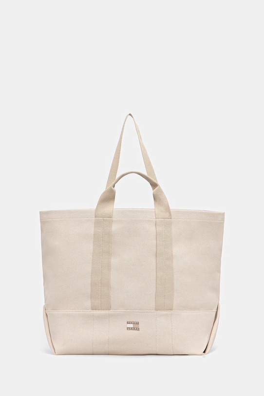 Bavlněná kabelka Tommy Jeans hladký béžová AW0AW17542