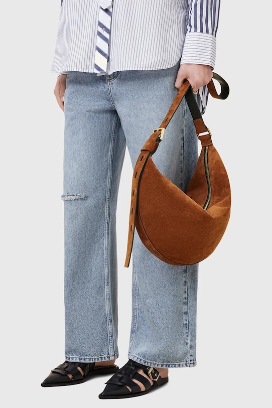 Велурена чанта AllSaints HALFMOON W337XC