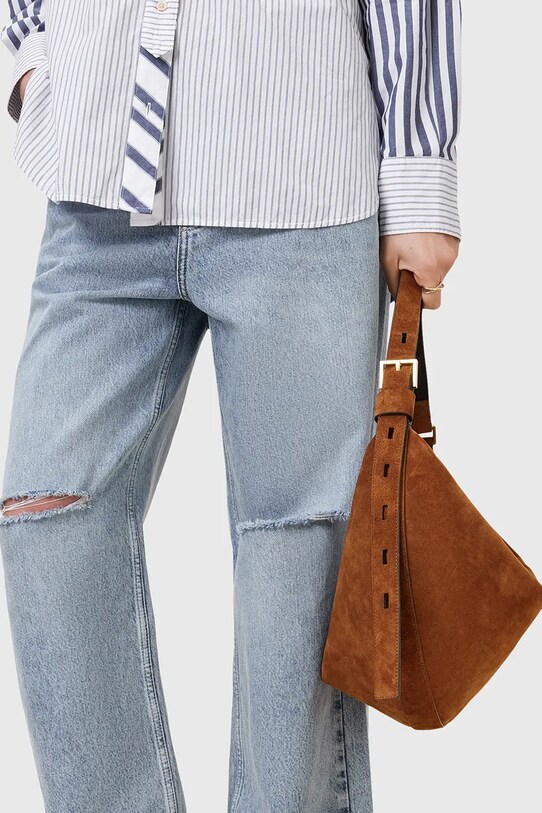 Велурена чанта AllSaints HALFMOON W337XC