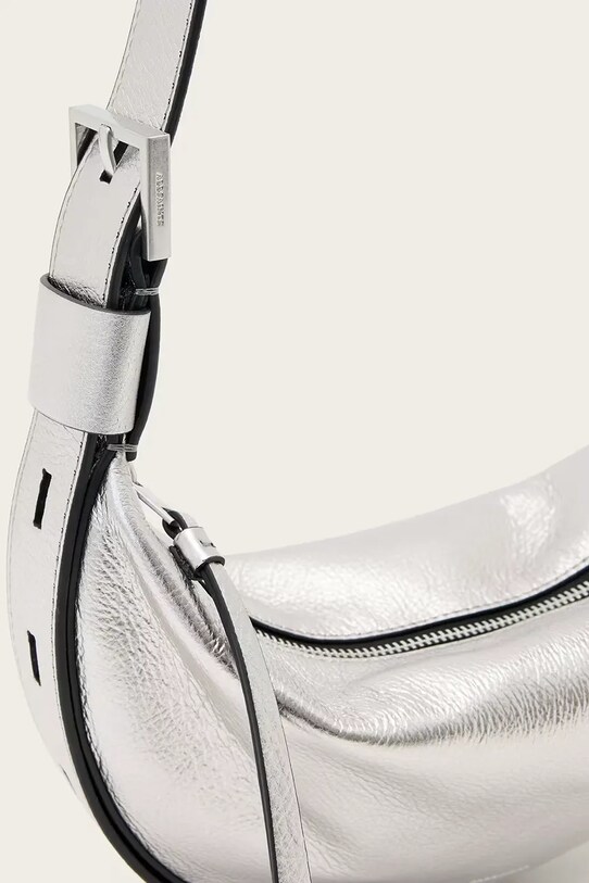 AllSaints torebka skórzana HALF srebrny W393XC