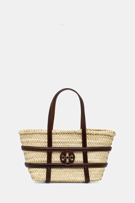 Plážový košík Tory Burch Ella Straw usňová koža béžová 169218.902