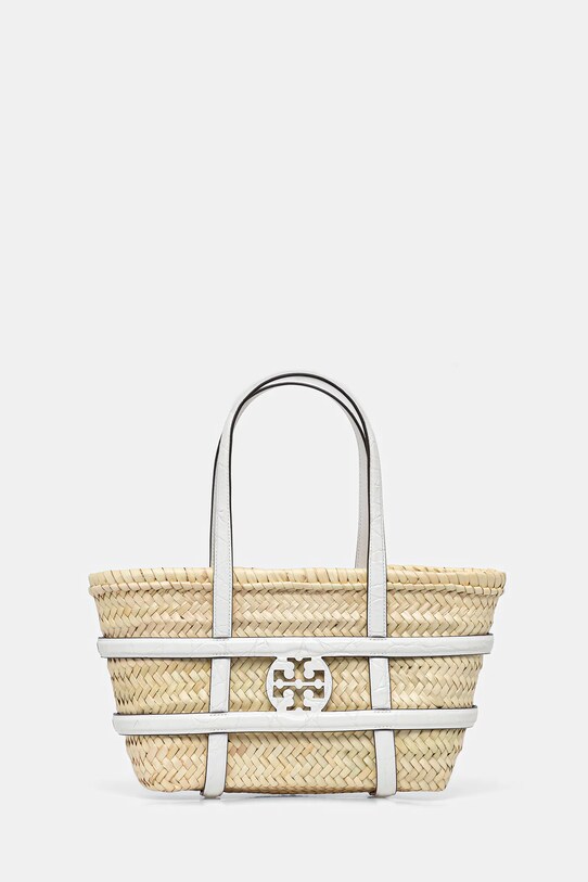 Plážový košík Tory Burch Ella Straw usňová koža béžová 169396.101