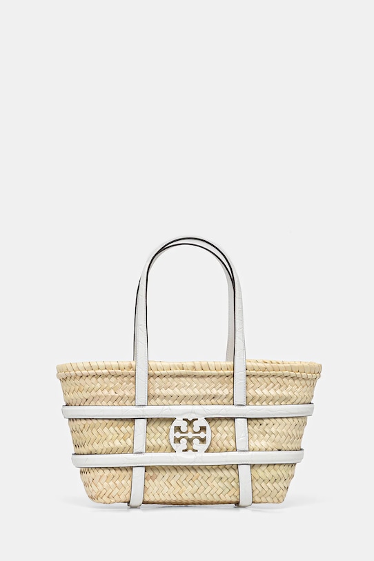 Plážový koš Tory Burch Ella Straw přírodní kůže béžová 169396.101