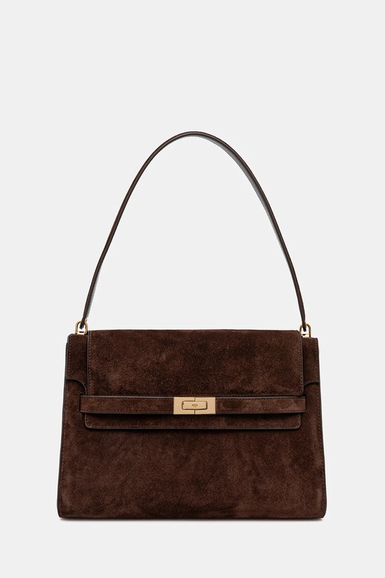 Tory Burch torebka zamszowa Lee Radziwill nie mieści A4 brązowy 169256.200