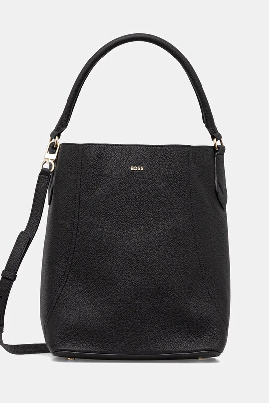 Δερμάτινη τσάντα BOSS λείο δέρμα μαύρο 50547744