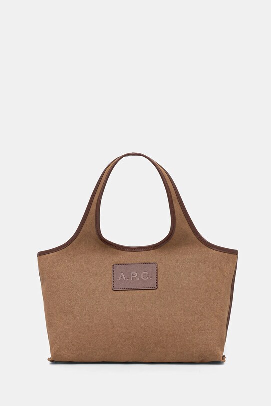 Βαμβακερή τσάντα A.P.C. cabas harper mini λείο δέρμα καφέ COHKF.F67039