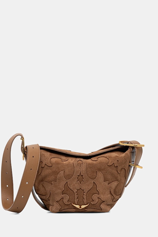 Τσάντα σουέτ ZADIG&VOLTAIRE BABY JANE WESTERN SUEDE δέρμα σαμουά καφέ LWBA03926