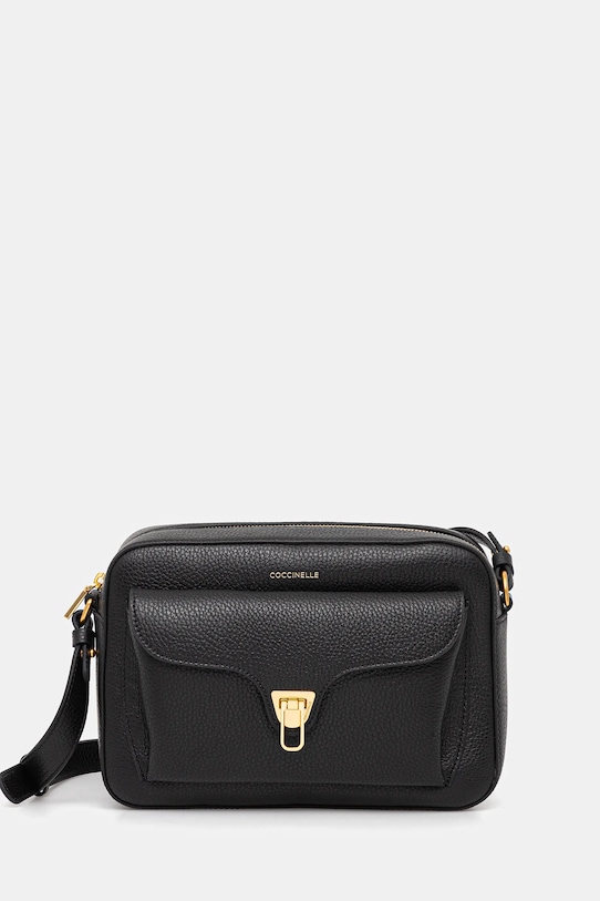 Coccinelle poșetă de piele COCCINELLE BEAT SOFT uni negru E1.MF6.15.06.01
